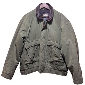 Guide Series Mens Olive Green Canvas Field Jacket Leather Collar Plaid XXL